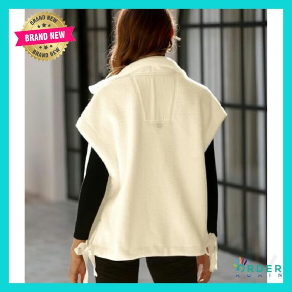 Oversized Sherpa Vest Women Sleeveless Fleece Fuzzy Jacket Zip Up Gilet - Picture 5 of 8